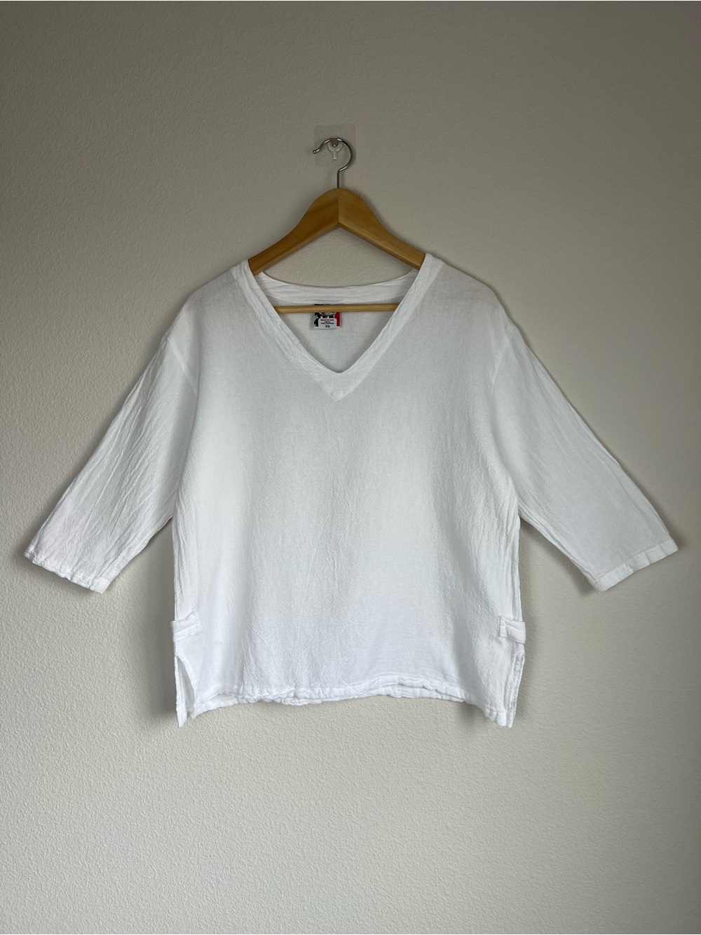 Drawstrings Malibu White Gauze     Crinkle Cotton Top XS Lagenlook Beachy Tunic